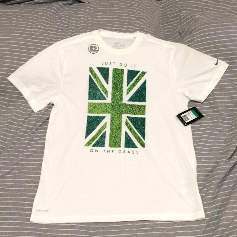 Nike 男 Wimbledon 溫布敦 英國國旗 DRI-FIT 快乾 棉質短袖T恤上衣 白 XL號