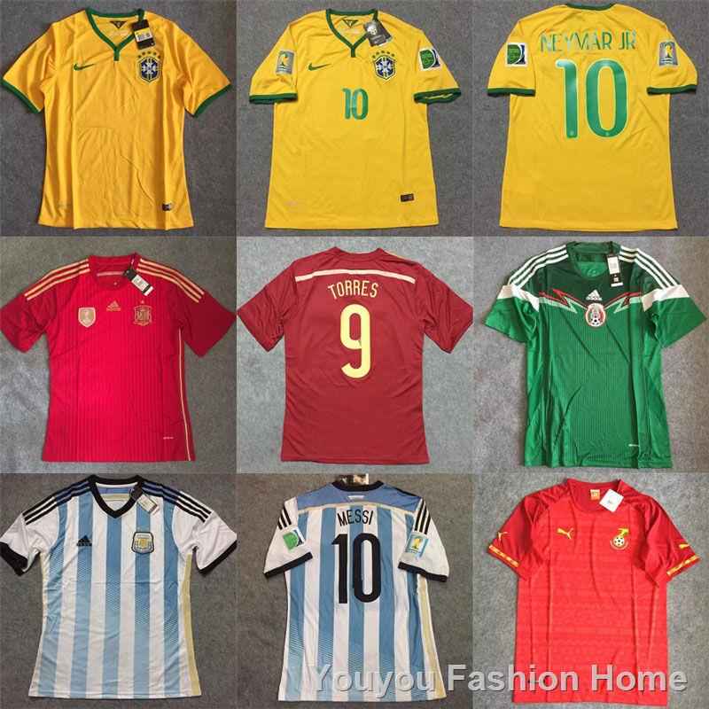 復古 2014 年世界杯球衣加納阿根廷足球衫西班牙 T 恤男式墨西哥隊服
