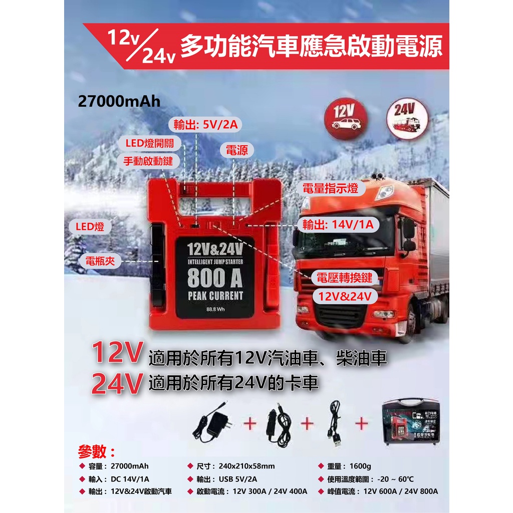 工具王 汽車急救器 雙模式12v 24v 電霸汽車救援組接電救援救車柴油車沒電發動 蝦皮購物