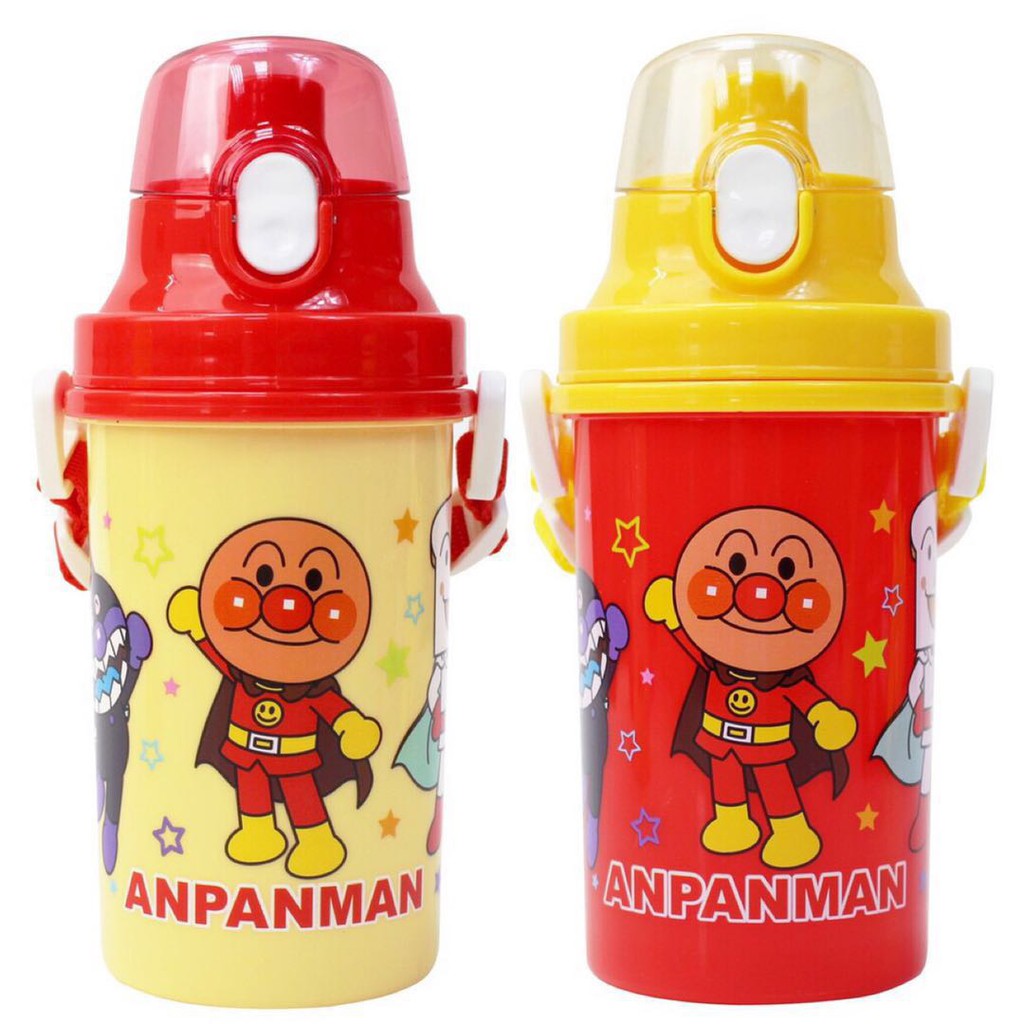 Anpanman麵包超人 彈蓋式 直飲水壺 附背帶 兒童水壺 500ml(黃/紅)