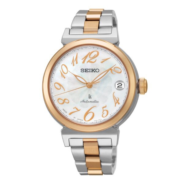 Seiko 精工錶 Lukia 4R35-00J0KS(SRP872J1) 雙色典雅玫瑰金機械腕錶/白貝面 34.6mm