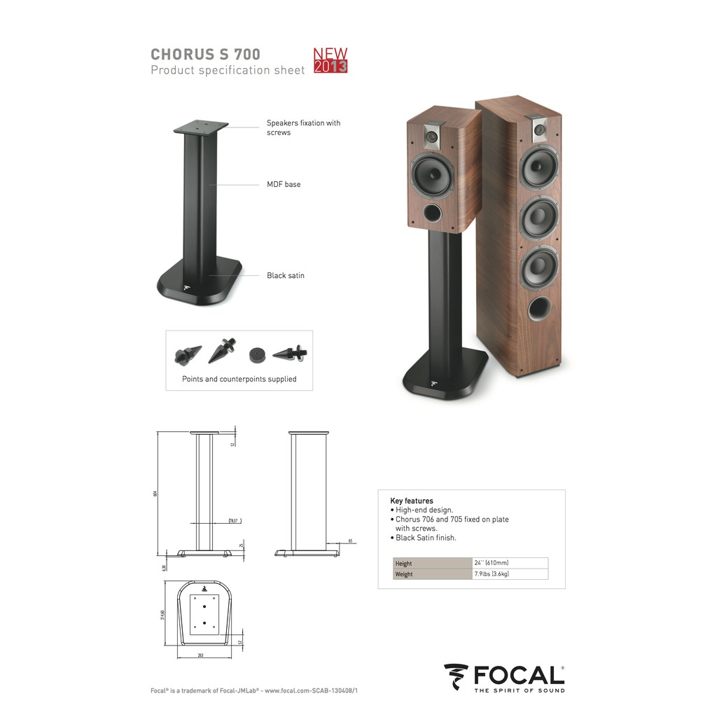 [ 沐耳 ] 法國精品 Focal 書架式揚聲器 Chorus 706 之專用落地腳架 S 700 Stand(已完售)