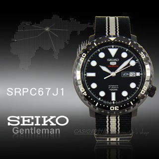 CASIO 時計屋 SEIKO精工 SRPC67J1 日製機械男錶 帆布錶帶 鍍黑X湖綠 防水100米