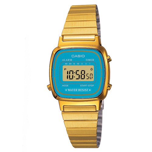 【CASIO】金色時尚質感優雅不鏽鋼電子腕錶-天藍面(LA-670WGA-2)正版宏崑公司貨