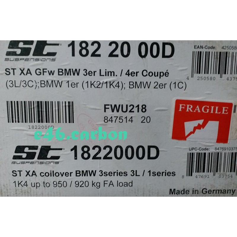 BMW F20 F30 F22 F32 F34 F36 德國原裝 ST XA 高低軟硬可調避震器 320 328 335