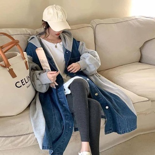 🌟Lovely買一送一🌟 重工復古牛仔針織拼接外套2024年春季韓版連帽寬鬆風衣外套