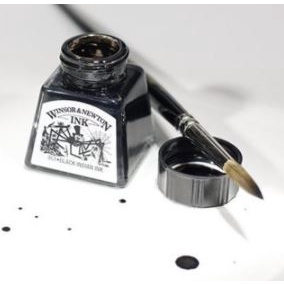 WINSOR&amp;NEWTON溫莎牛頓 繪圖彩色蟲膠墨水-水性黑、防水黑