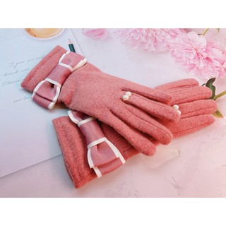 韓妞必備 氣質款 可觸屏 超保暖 乾燥玫瑰粉 蝴蝶結/珍珠裝飾 手套「特價/清倉」