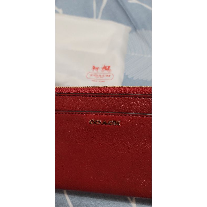 COACH 50254 專櫃款 紅色真皮拉鏈長夾（二手新品）
