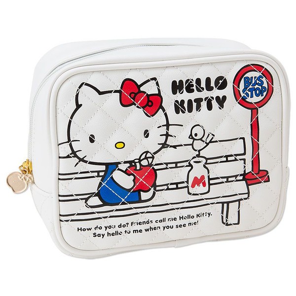 【小美人魚】Hello Kitty白色皮革菱格壓紋-蘋果巴士站、紅色格紋搖滾風化妝包