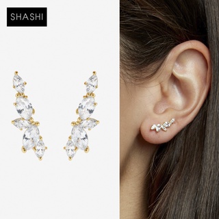SHASHI 紐約品牌 J'adore Climber 橄欖形白鑽耳環 金色貼合耳廓耳環