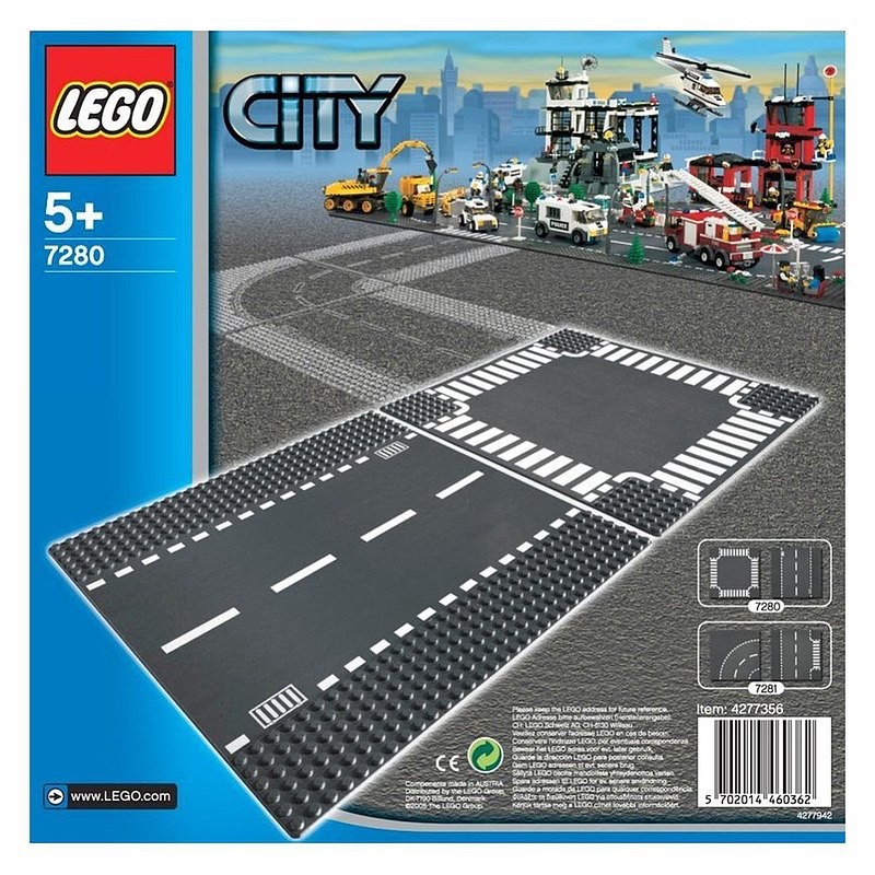 LEGO 樂高 7280 城市馬路底板 直道和十字路口 [二片裝］全新未拆
