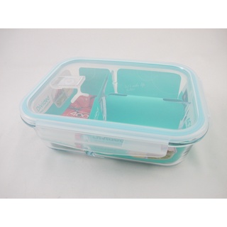 Quasi芬格 玻璃保鮮盒-三格 1520ml 玻璃分格保鮮盒 隔層 密封 餐盒 微波玻璃分隔保鮮盒 便當盒 露營餐具