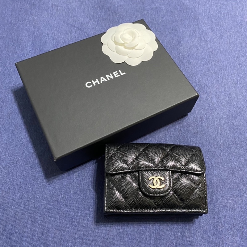 【二手品】Chanel 香奈兒 COCO 三折荔枝皮銀釦短夾