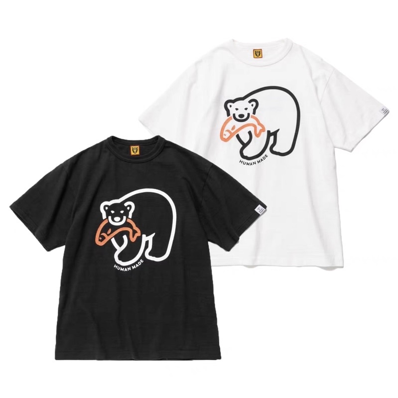 22Ss HUMAN MADE T-SHIRT北極熊咬魚 竹節棉 短袖 T恤 情侶款 兩色 新款 日本🇯🇵代購中