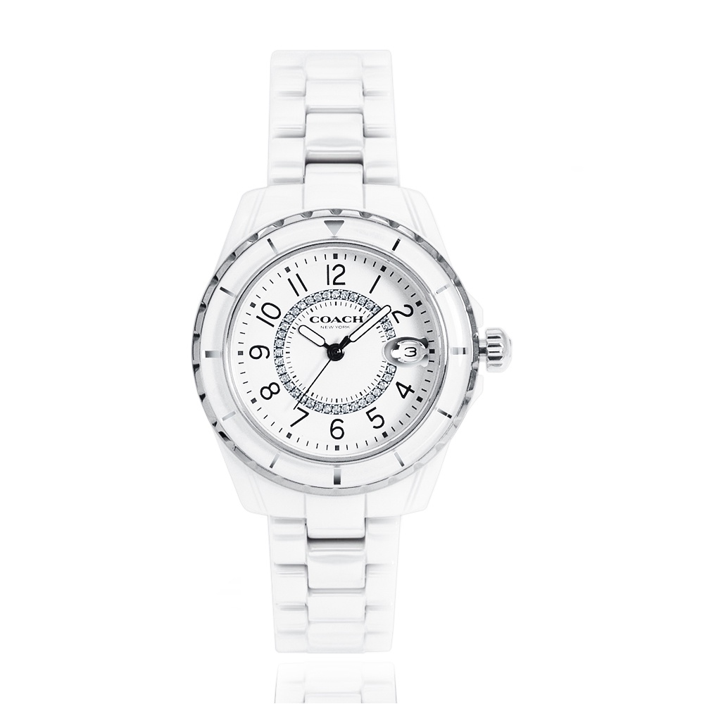 COACH | 小香風水鑽數字刻度陶瓷腕錶/女錶 - 白 14503462