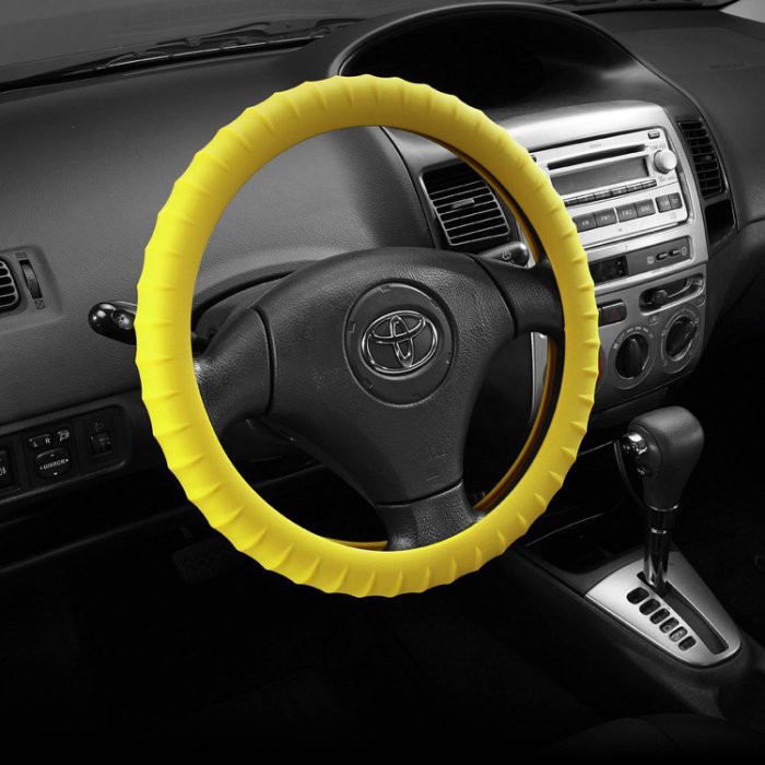 汽車方向盤矽膠套-【黃色】 可伸縮 方向盤套 方向盤皮套【愛艷車】