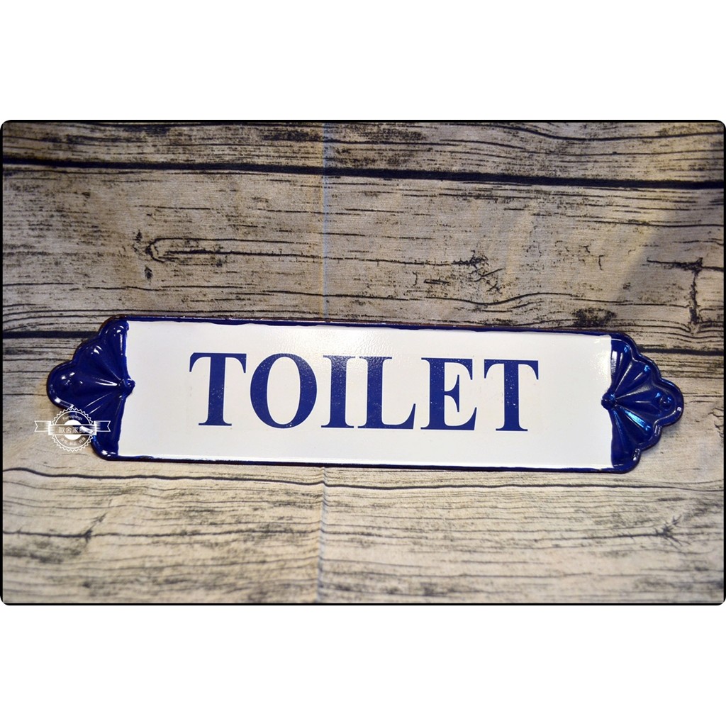 美式鄉村風 廁所鐵牌標示牌 TOILET工業風藍色邊框白色底門牌公共廁所男廁女廁共用鐵片掛飾