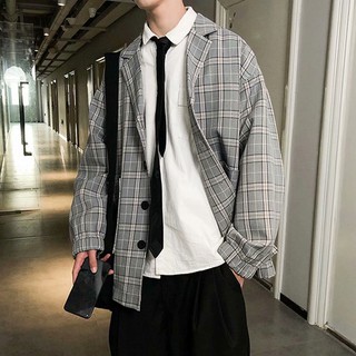 韓版西裝格子外套 寬鬆男外套 單排扣簡約外套潮流西服 休閑寬松男士正裝 韓國夾克 男生外套（DDW02）【壹號站】