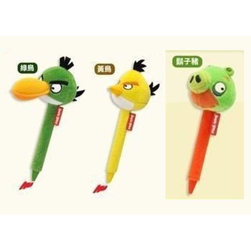 7-11~Angry Birds 憤怒鳥絨毛筆【單賣】綠鳥.黃鳥.鬍子豬(一款40元)
