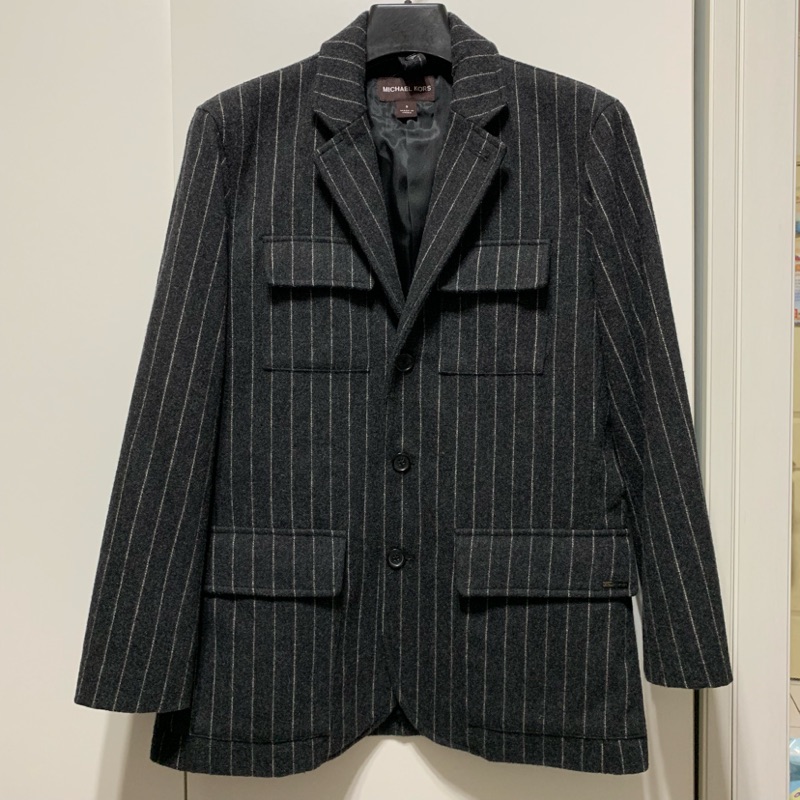 Michael Kors 灰色 條紋 紳士 復古 古著 西裝外套 MK Suit Blazer Jacket