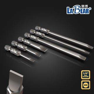 【LaBear】1/4" 一字起子頭 9.5mm溝 50-100mm 電動六角批頭 臺灣製 公制