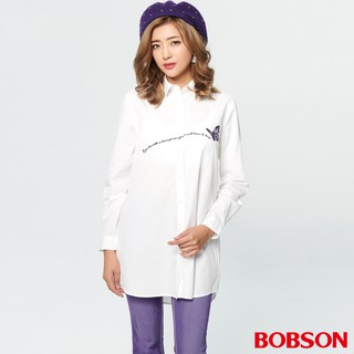 BOBSON 女款蝴蝶刺繡蕾絲長版襯衫(37075-80)