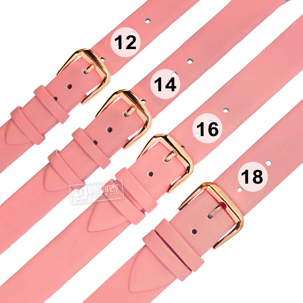 Watchband / 超薄 各品牌通用 簡約經典 真皮錶帶 鍍玫瑰金不鏽鋼扣頭 粉紅色 / 809-02-PK-R