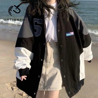 韓版拼色港味外套女學生秋冬新款復古寬松百搭棒球服夾克工裝上衣