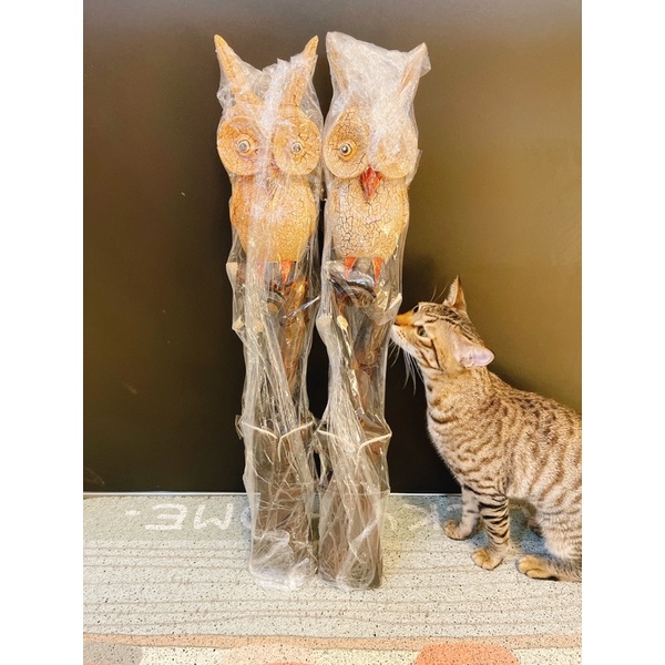 貓頭鷹木雕裝飾品（一對）