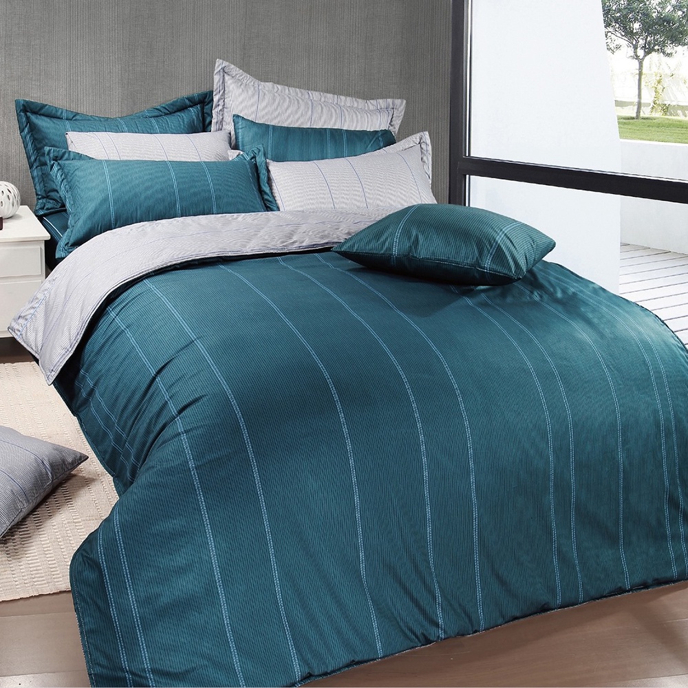 100%精梳棉 【6A02藍】床包枕套組 床包被套組 40支精梳棉 床包枕套顏色藍色 被套跟兩用被為圖二作法 台灣製