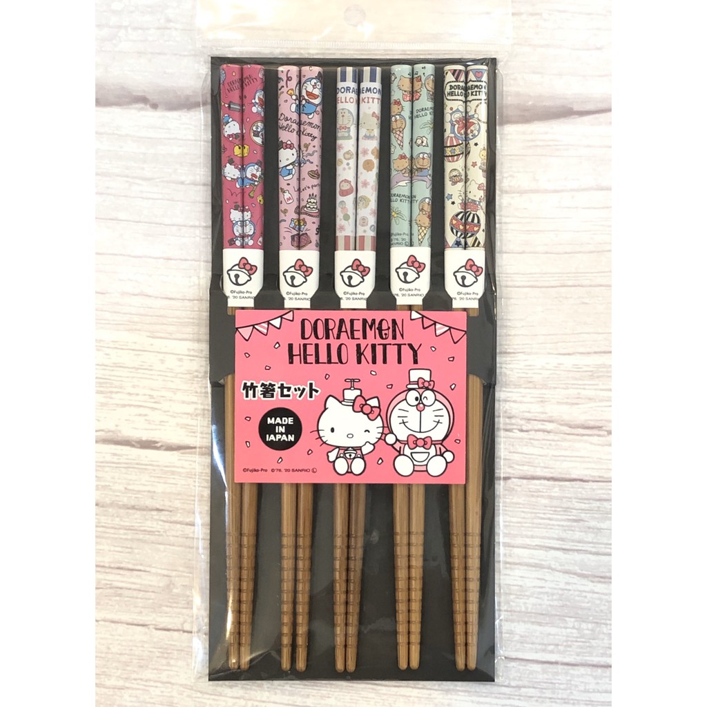 【東京速購】日本製 限定 Hello Kitty 多啦A夢 聯名款 天然竹筷 筷子 一組5入