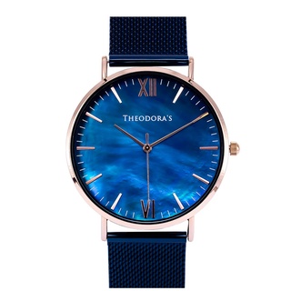 【THEODORA'S】Venus 天然母貝紋石金屬手錶 母貝藍-米蘭深藍【希奧朵拉】