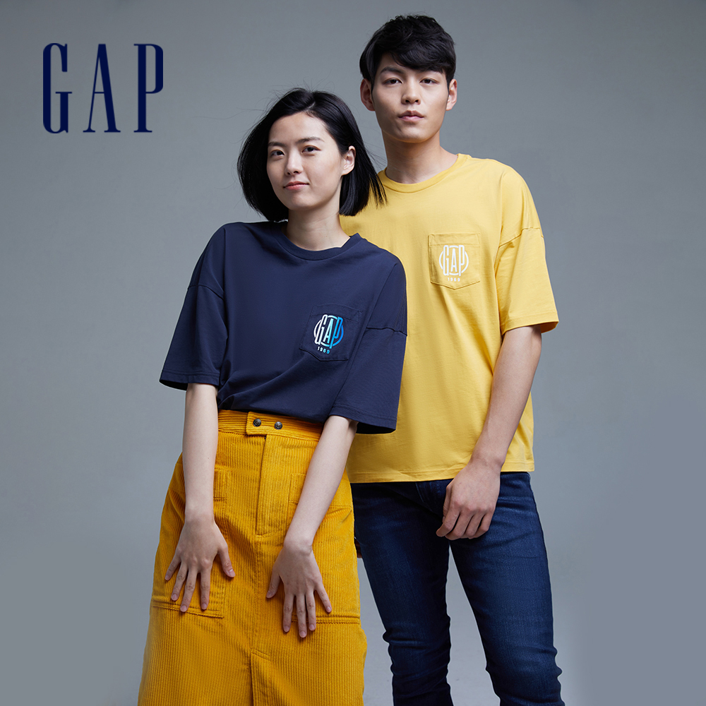 Gap 男女同款 Logo純棉短袖T恤 厚磅密織親膚系列-藏青色(977804)