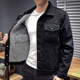 [M-5XL]男士修身牛仔外套 冬季牛仔外套男 加絨加厚韓版修身男士夾克外套 大碼帥氣潮流丹寧牛仔外套