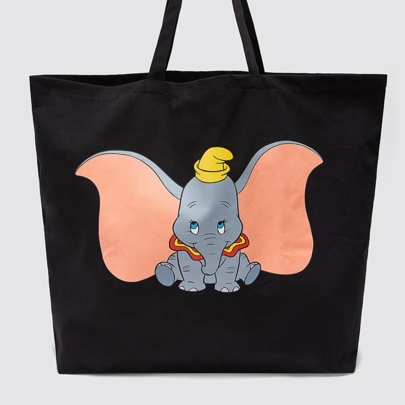 Zara Disney聯名 小飛象圖案托特包 帆布包 帆布袋 購物袋 側背包 肩背包 手提袋 休閒提袋～DUMBO 大寶