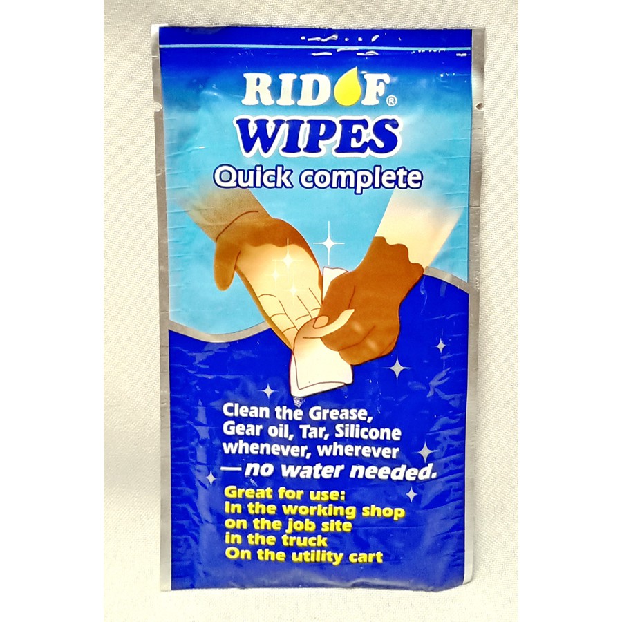 RIDOF WIPES 油免洗濕巾單片包 專業用 重油、黃油、齒輪油、柏油、矽利康．免水洗．快又完整．一張就夠！