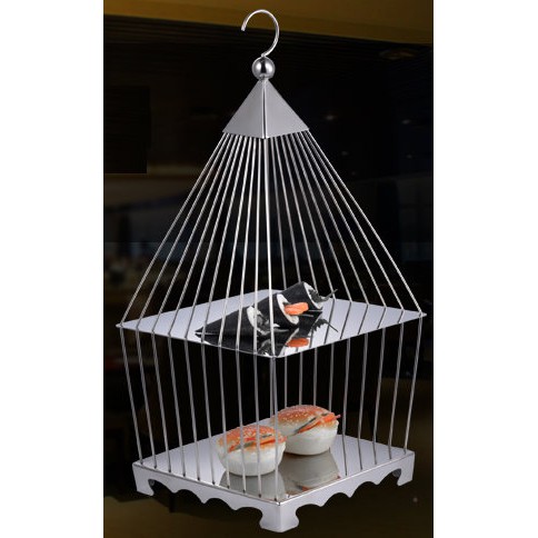 【大正餐具批發】尖頭造型鳥籠不鏽鋼雙層點心架 下午茶盤