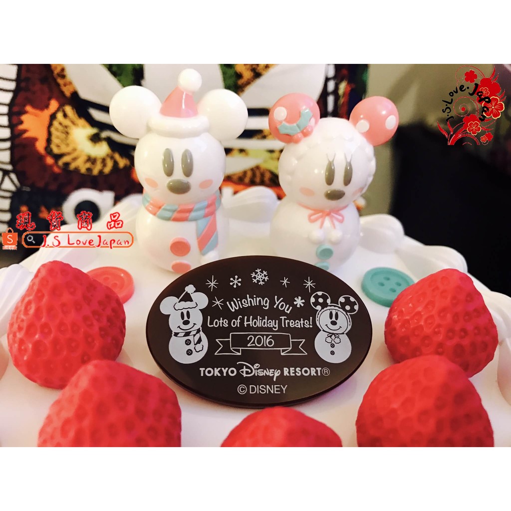 ❤預購❤日本迪士尼樂園米奇米妮雪人草莓蛋糕造型餅乾鐵盒/聖誕節限定版