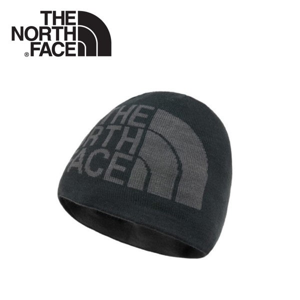 【The North Face 雙面LOGO保暖毛帽《黑/瀝灰》】AKND/保暖帽/毛帽/針織帽/旅遊/悠遊山水