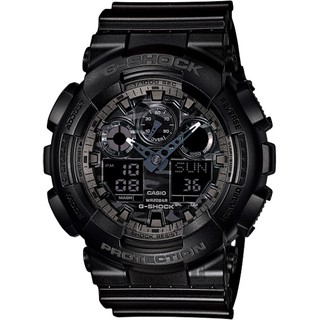 CASIO 卡西歐 G-SHOCK 迷彩叢林雙顯錶-灰 GA-100CF-1A