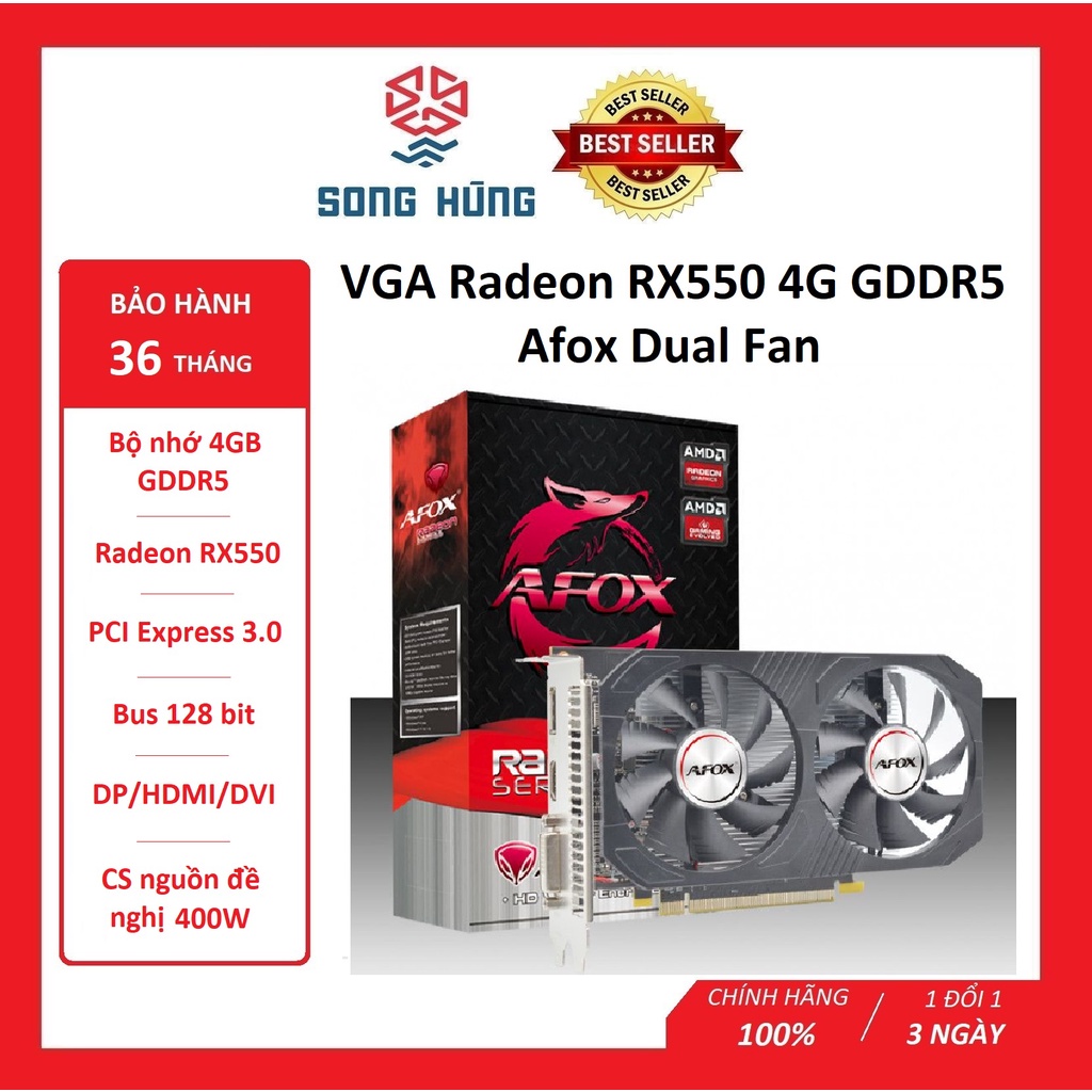 Vga Radeon RX550 4G Gdr5 Afox 雙風扇顯卡 (SVGAF-550 /01), 正品電腦顯卡