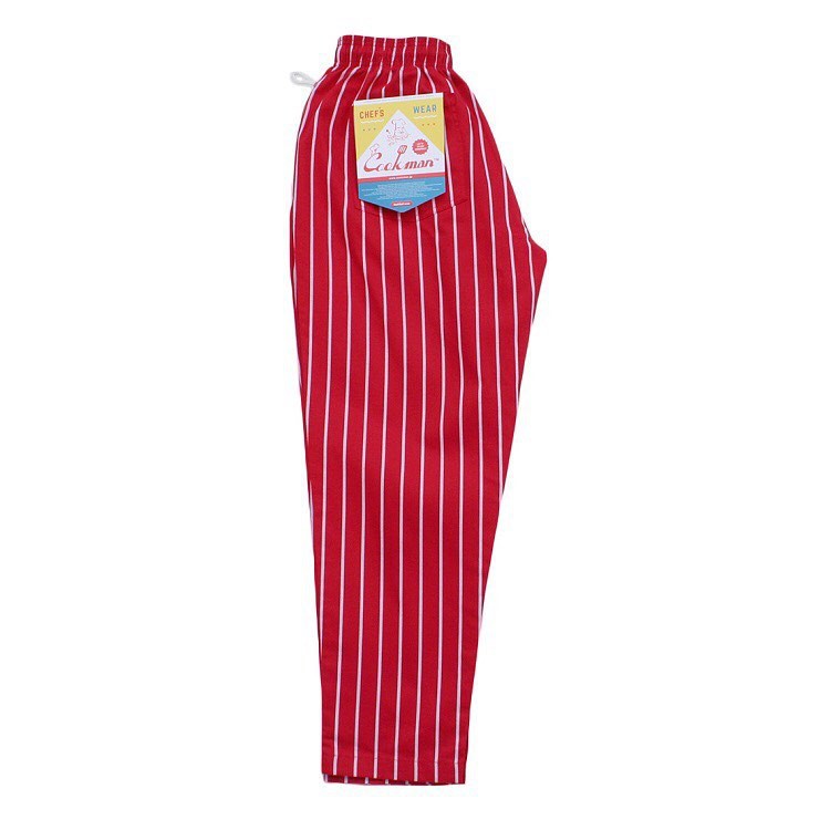 COOKMAN Chef Pants「Wide Stripe」Red 直條廚師褲