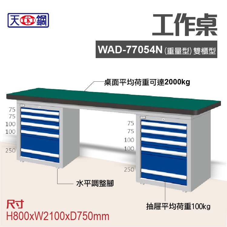 天鋼 WAD-77054N多功能工作桌 可加購掛板與標準型工具櫃 電腦桌 辦公桌 工業桌 工作台 耐重桌 實驗桌