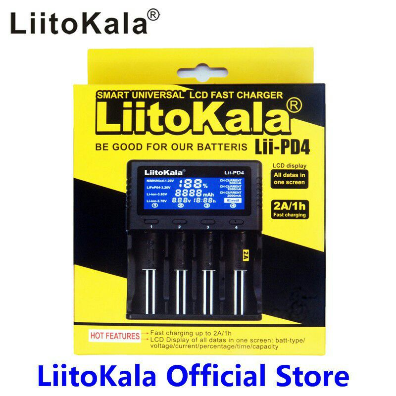 Liitokala 液晶螢幕顯示萬用充電器 可測容量 電壓 修復電池(四槽 Lii-PD4)18650 26650