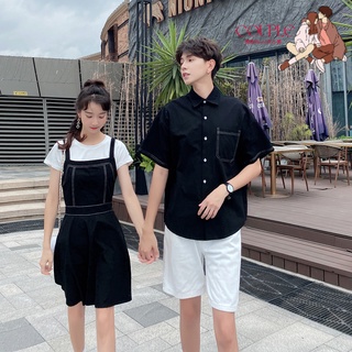 【COUPLE】情侶裝🔥🔥夏季新品你衣我裙氣質吊帶修身女連衣裙男短袖襯衫