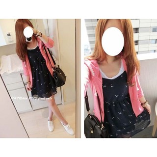 二手轉賣 日本 olive des olive 小花滾邊七分袖連帽外套 粉F kiki in jp 日貨 妮 SHIN