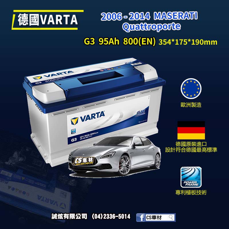 CS車材-VARTA 華達電池 MASERATI Quattroporte 06年後 G3/N95/G14  代客安裝