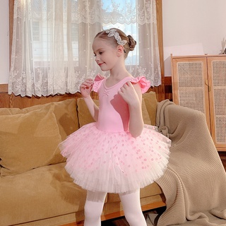 兒童舞蹈服女童練功服夏季短袖粉色純棉幼兒芭蕾舞裙練舞考級新款