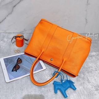 二手旗艦 HERMES 愛馬仕 橘色 Togo 公牛皮 Garden Party 36cm 手提包(中友店) 03504